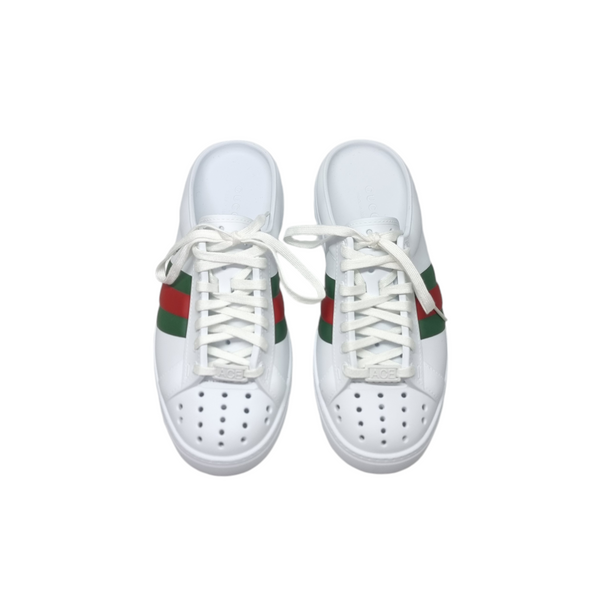 Gucci Ace Striped Leather Mule (White)