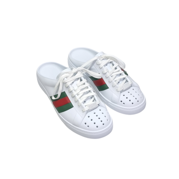 Gucci Ace Striped Leather Mule (White)