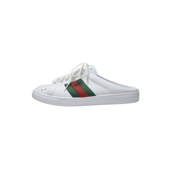 Gucci Ace Striped Leather Mule (White)