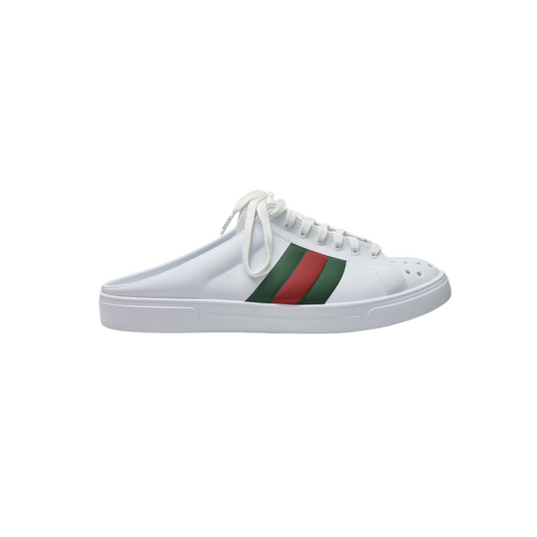 Gucci Ace Striped Leather Mule (White)