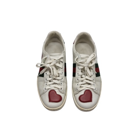 Gucci New Ace Low Top Heart Leather Sneakers (White/Red/Green)