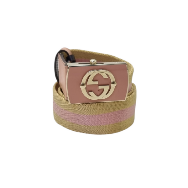 Gucci Vintage Interlocking Canvas Belt Ghw (Beige/Pink)