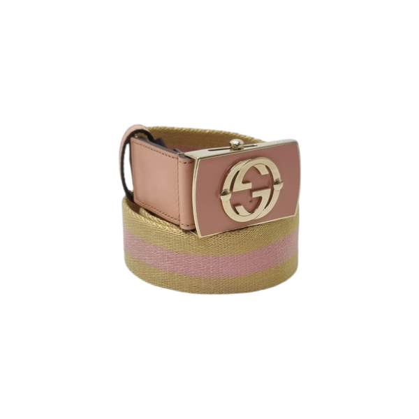 Gucci Vintage Interlocking Canvas Belt Ghw (Beige/Pink)