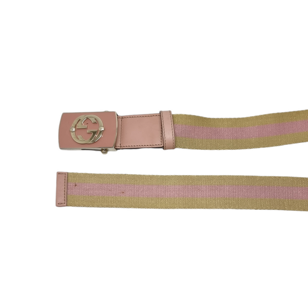 Gucci Vintage Interlocking Canvas Belt Ghw (Beige/Pink)