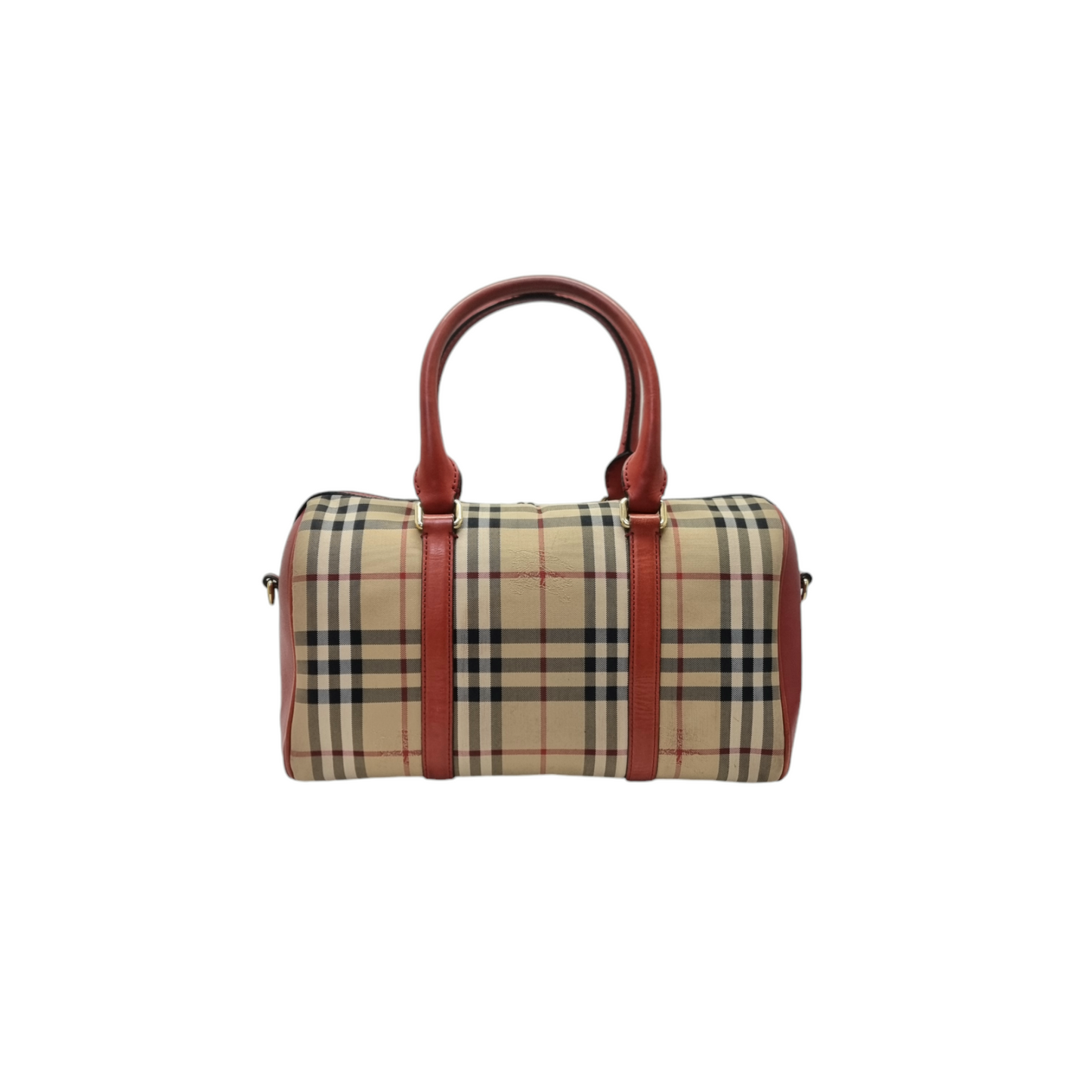 Burberry Alchester Medium Horseferry Check Canvas Boston Bag Ghw (Red)