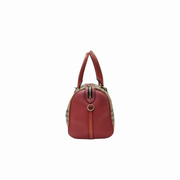 Burberry Alchester Medium Horseferry Check Canvas Boston Bag Ghw (Red)