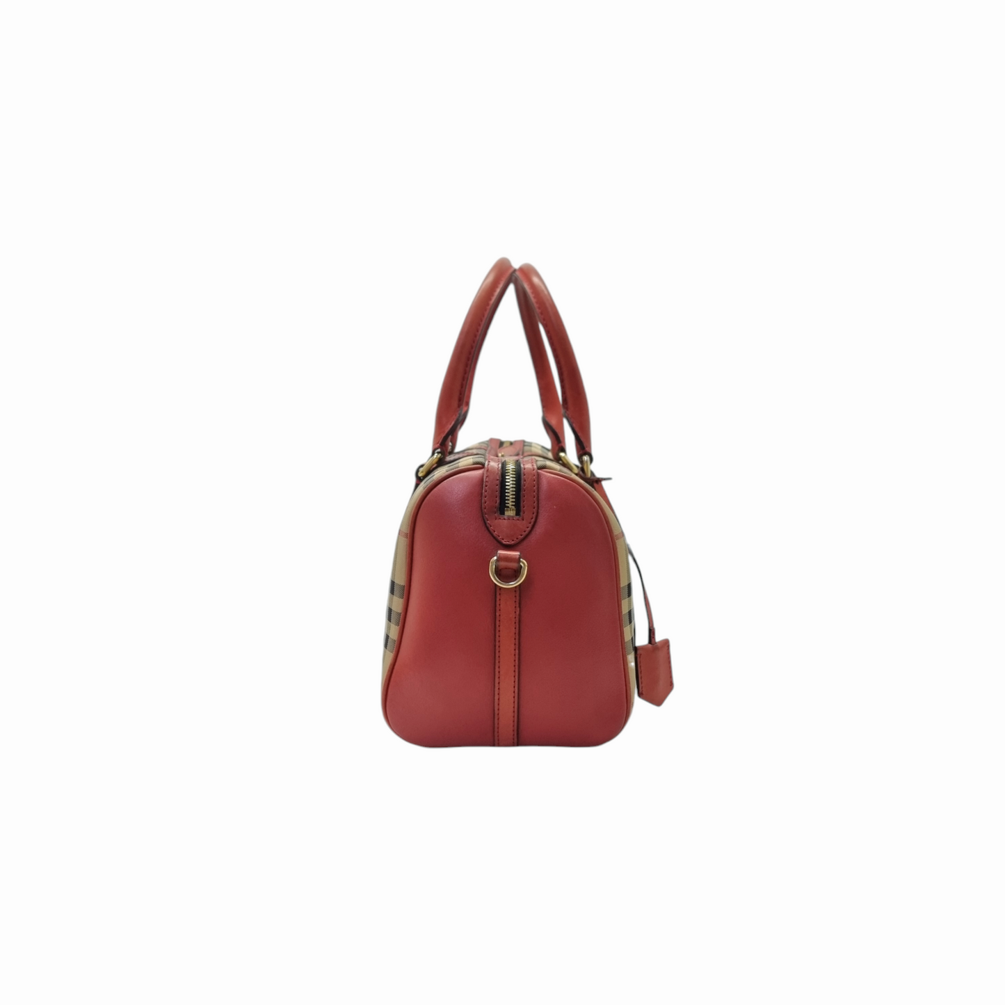Burberry Alchester Medium Horseferry Check Canvas Boston Bag Ghw (Red)