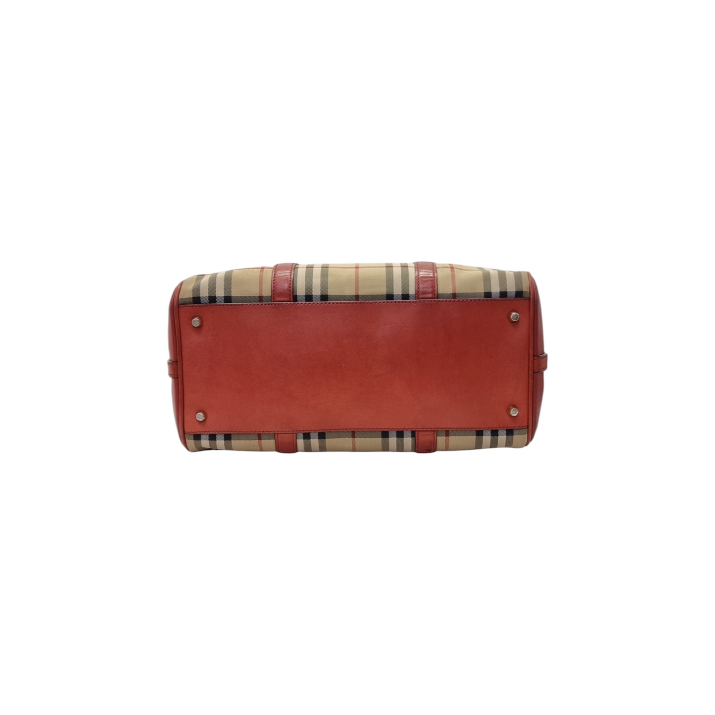 Burberry Alchester Medium Horseferry Check Canvas Boston Bag Ghw (Red)