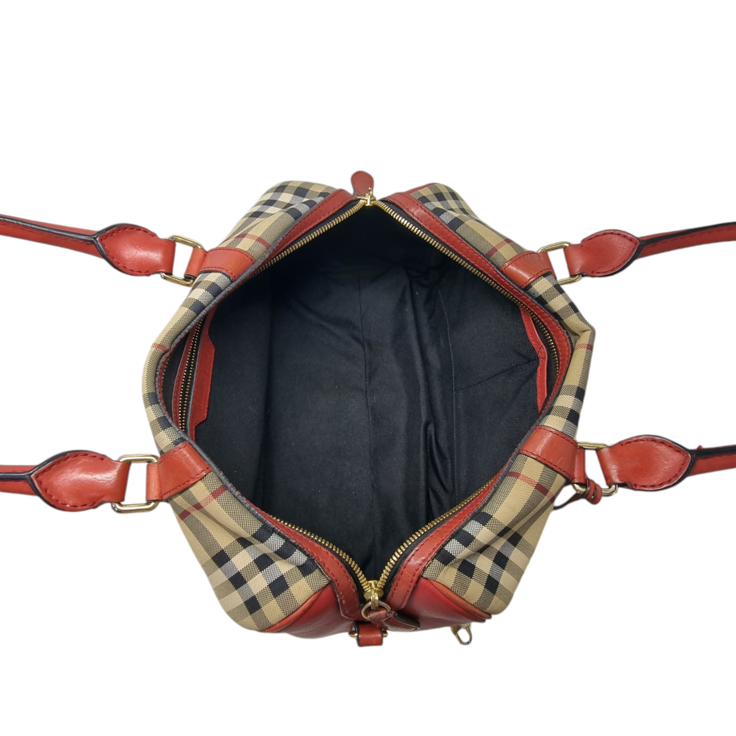 Burberry Alchester Medium Horseferry Check Canvas Boston Bag Ghw (Red)