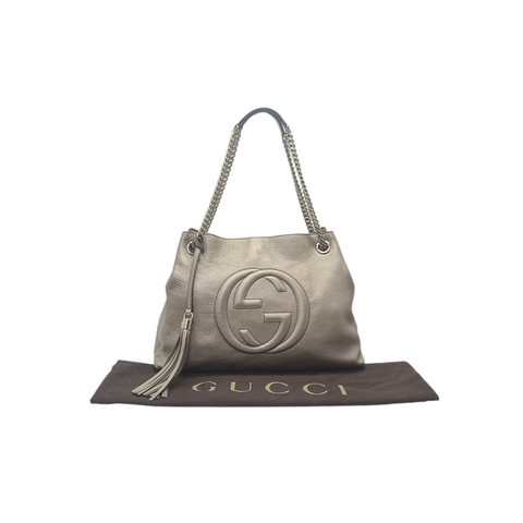 Gucci Soho Chain Pebbled Leather Shoulder Bag Ghw (Metallic Gold)