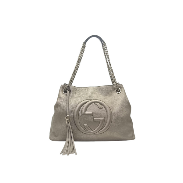 Gucci Soho Chain Pebbled Leather Shoulder Bag Ghw (Metallic Gold)