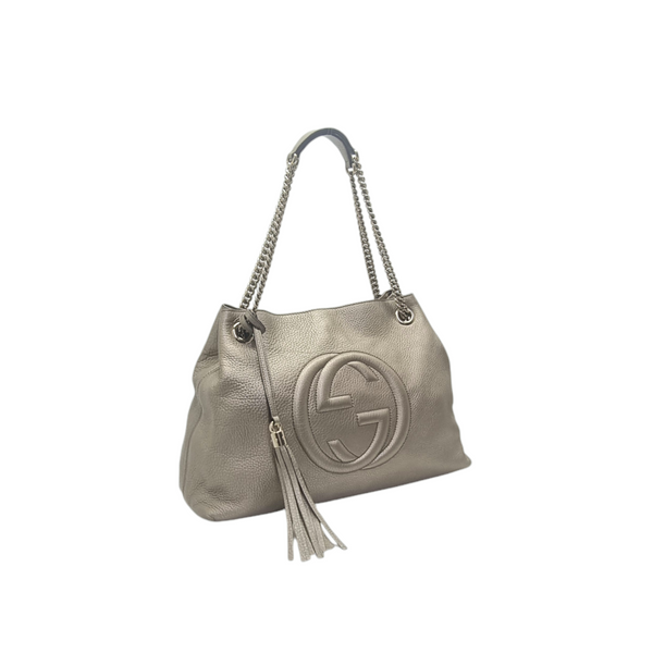 Gucci Soho Chain Pebbled Leather Shoulder Bag Ghw (Metallic Gold)