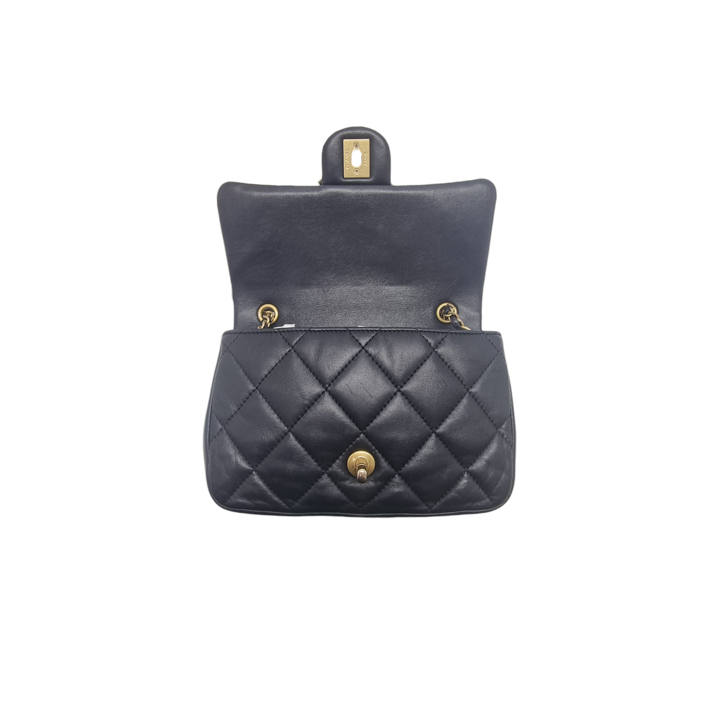 Chanel 22B Small Flap Bag with Heart Charms Lambskin Aged Gold Hw (Black)