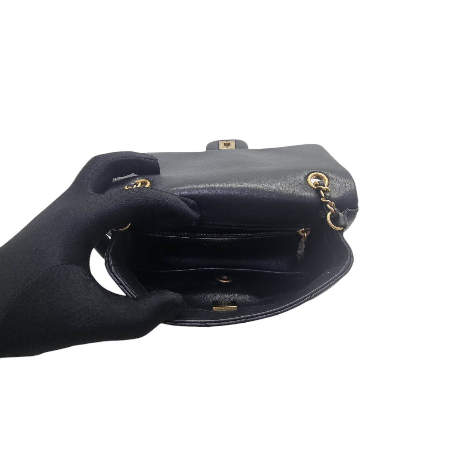 Chanel 22B Small Flap Bag with Heart Charms Lambskin Aged Gold Hw (Black)