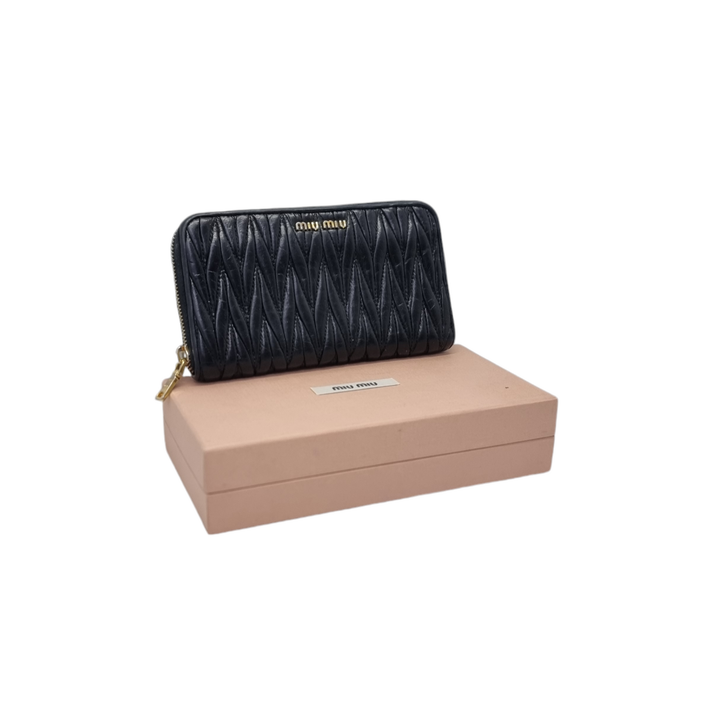 Miu Miu Matelasse Lux Leather Zippy Wallet Ghw (Black)