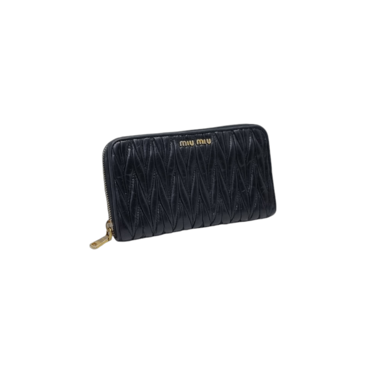 Miu Miu Matelasse Lux Leather Zippy Wallet Ghw (Black)