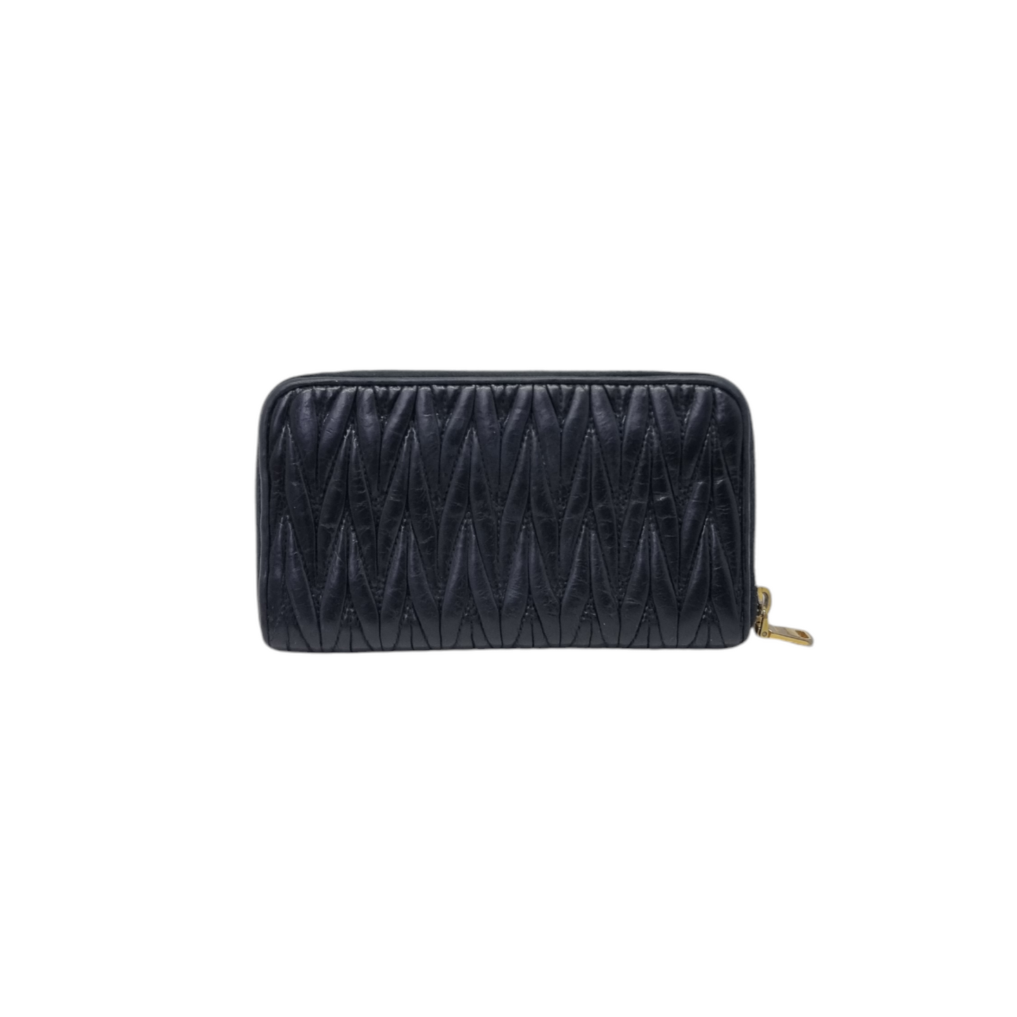 Miu Miu Matelasse Lux Leather Zippy Wallet Ghw (Black)