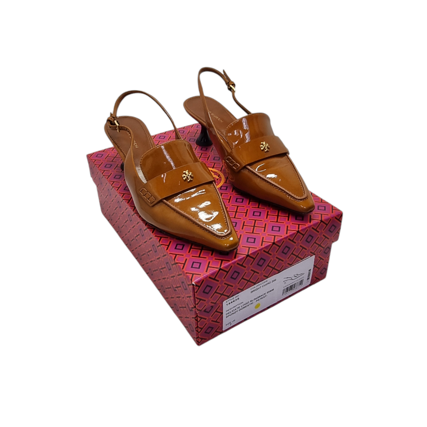 Tory Burch Pointed Slingback Pump Patent Leather (Bright Cuoio/Brown)