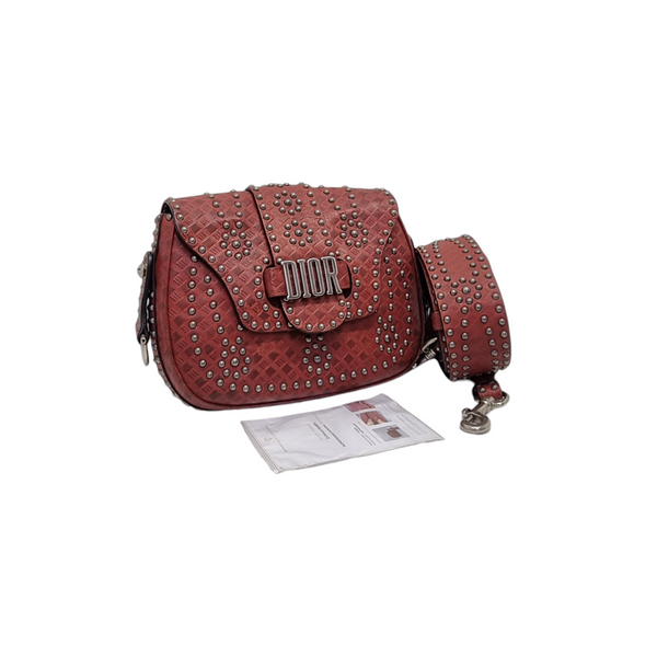 Christian Dior Studded D-Fence Leather Crossbody Shw (Burgundy)