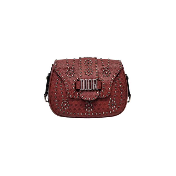 Christian Dior Studded D-Fence Leather Crossbody Shw (Burgundy)