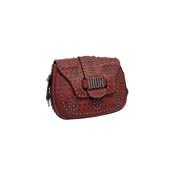 Christian Dior Studded D-Fence Leather Crossbody Shw (Burgundy)