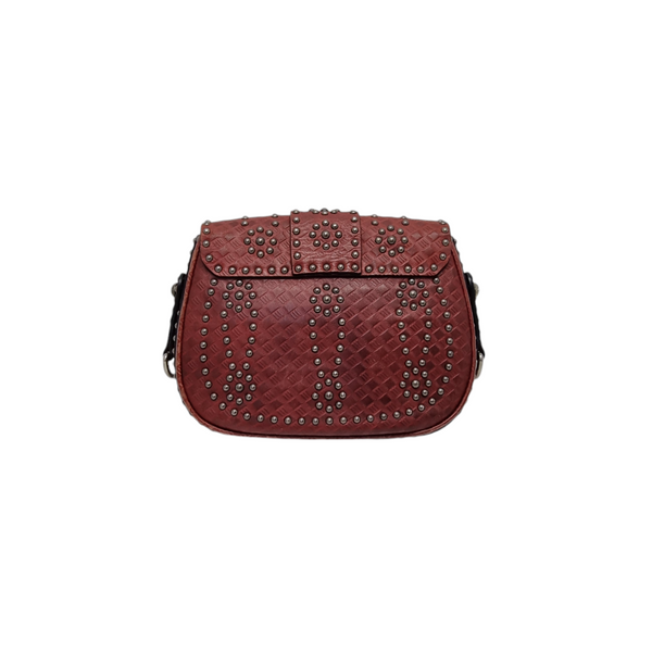 Christian Dior Studded D-Fence Leather Crossbody Shw (Burgundy)