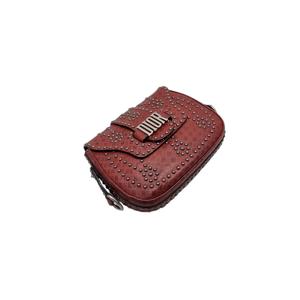 Christian Dior Studded D-Fence Leather Crossbody Shw (Burgundy)