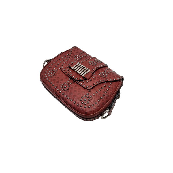 Christian Dior Studded D-Fence Leather Crossbody Shw (Burgundy)