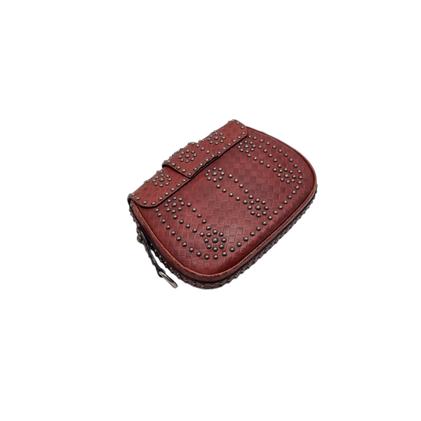 Christian Dior Studded D-Fence Leather Crossbody Shw (Burgundy)