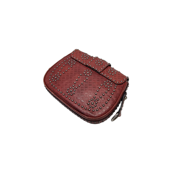 Christian Dior Studded D-Fence Leather Crossbody Shw (Burgundy)