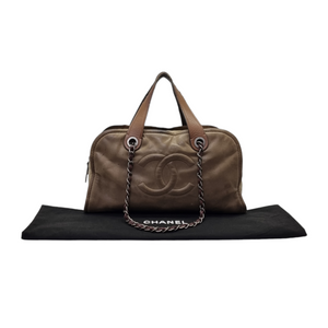 Chanel Mix Timeless Calfskin Leather & Quilted Glazed Bowler Bag Aged Silver Hw (Brown)