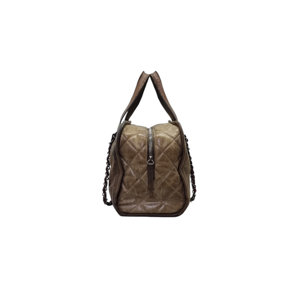 Chanel Mix Timeless Calfskin Leather & Quilted Glazed Bowler Bag Aged Silver Hw (Brown)