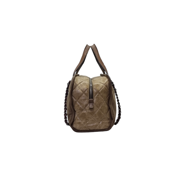 Chanel Mix Timeless Calfskin Leather & Quilted Glazed Bowler Bag Aged Silver Hw (Brown)