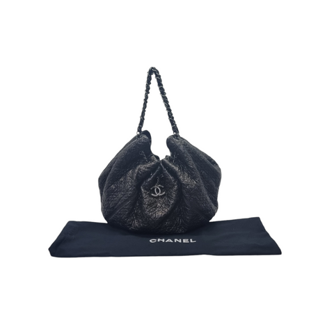 Chanel Rock In Moscow Cabas Hobo Crinkled Patent Leather Shw (Black)