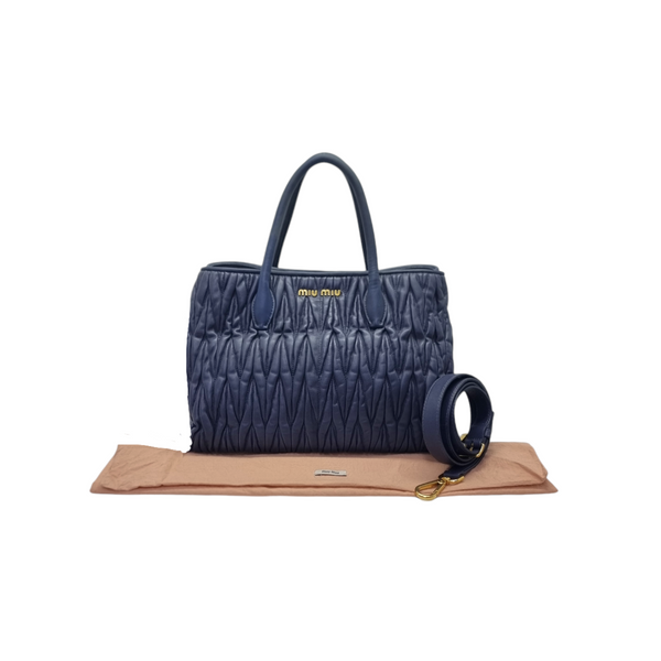 Miu Miu Matelasse Leather Tote Bag Ghw (Navy Blue)