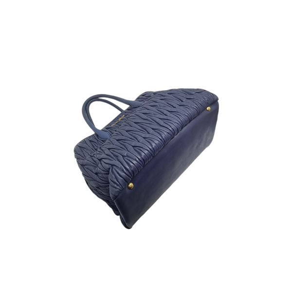 Miu Miu Matelasse Leather Tote Bag Ghw (Navy Blue)