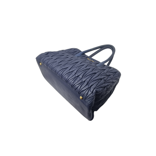 Miu Miu Matelasse Leather Tote Bag Ghw (Navy Blue)