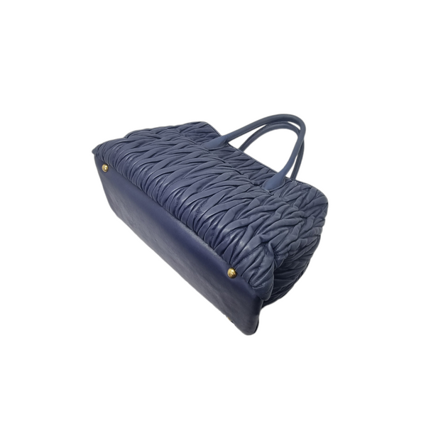 Miu Miu Matelasse Leather Tote Bag Ghw (Navy Blue)