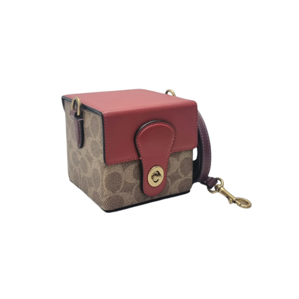 Coach Lunar New Year Square Signature Canvas Bag Ghw (Brown/Wine Red)