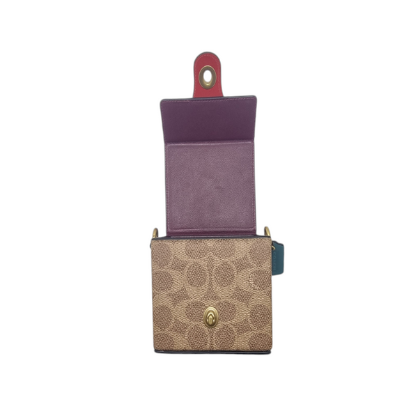 Coach Lunar New Year Square Signature Canvas Bag Ghw (Brown/Wine Red)