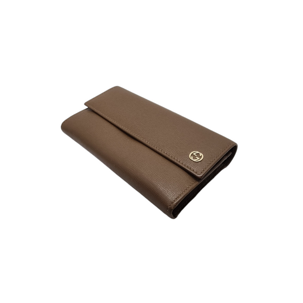 Gucci GG Interlocking Leather Long Wallet (Brown)