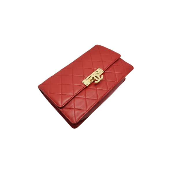 Chanel Golden Class  Flap Bag Leather Ghw (Red)