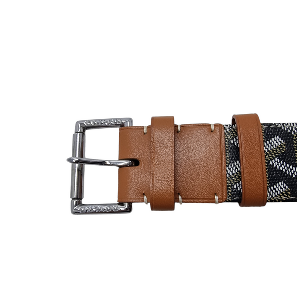 Goyard Florida Belt Clamecy Cowhide & Goyardine Canvas Palladium Hw (Green/Brown)