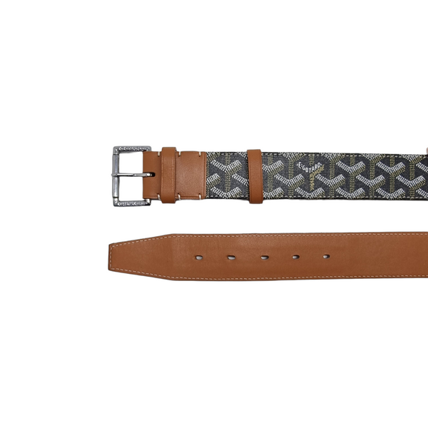 Goyard Florida Belt Clamecy Cowhide & Goyardine Canvas Palladium Hw (Green/Brown)