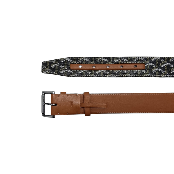 Goyard Florida Belt Clamecy Cowhide & Goyardine Canvas Palladium Hw (Green/Brown)