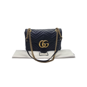 Gucci GG Marmont Medium Matelasse Chevron Leather Sling Bag Ghw (Black)