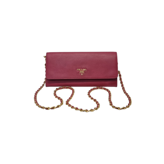Prada 1M1290 Wallet On Chain Saffiano Leather Ghw (Pink)
