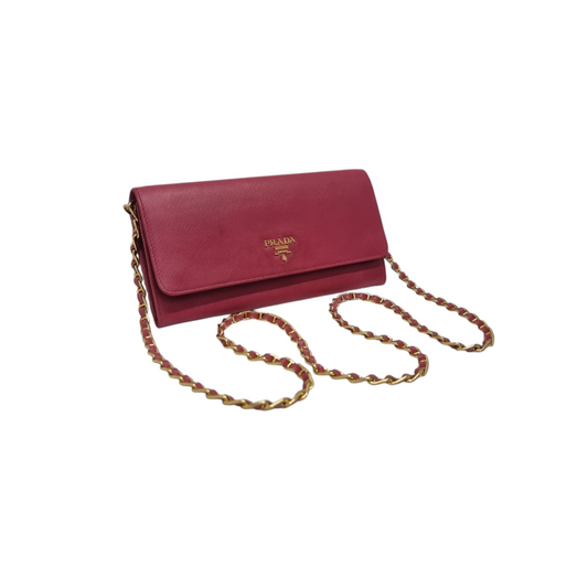 Prada 1M1290 Wallet On Chain Saffiano Leather Ghw (Pink)