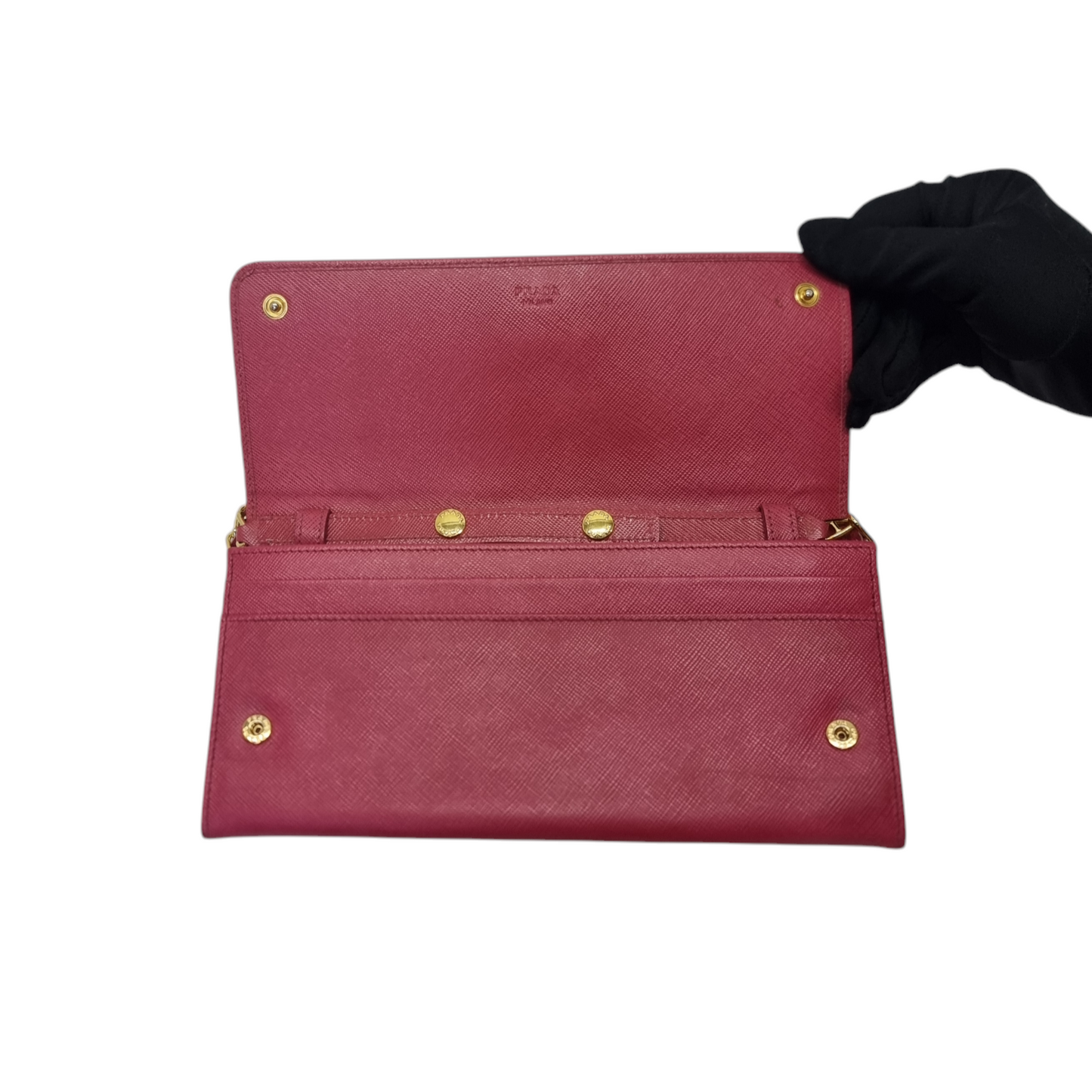 Prada 1M1290 Wallet On Chain Saffiano Leather Ghw (Pink)