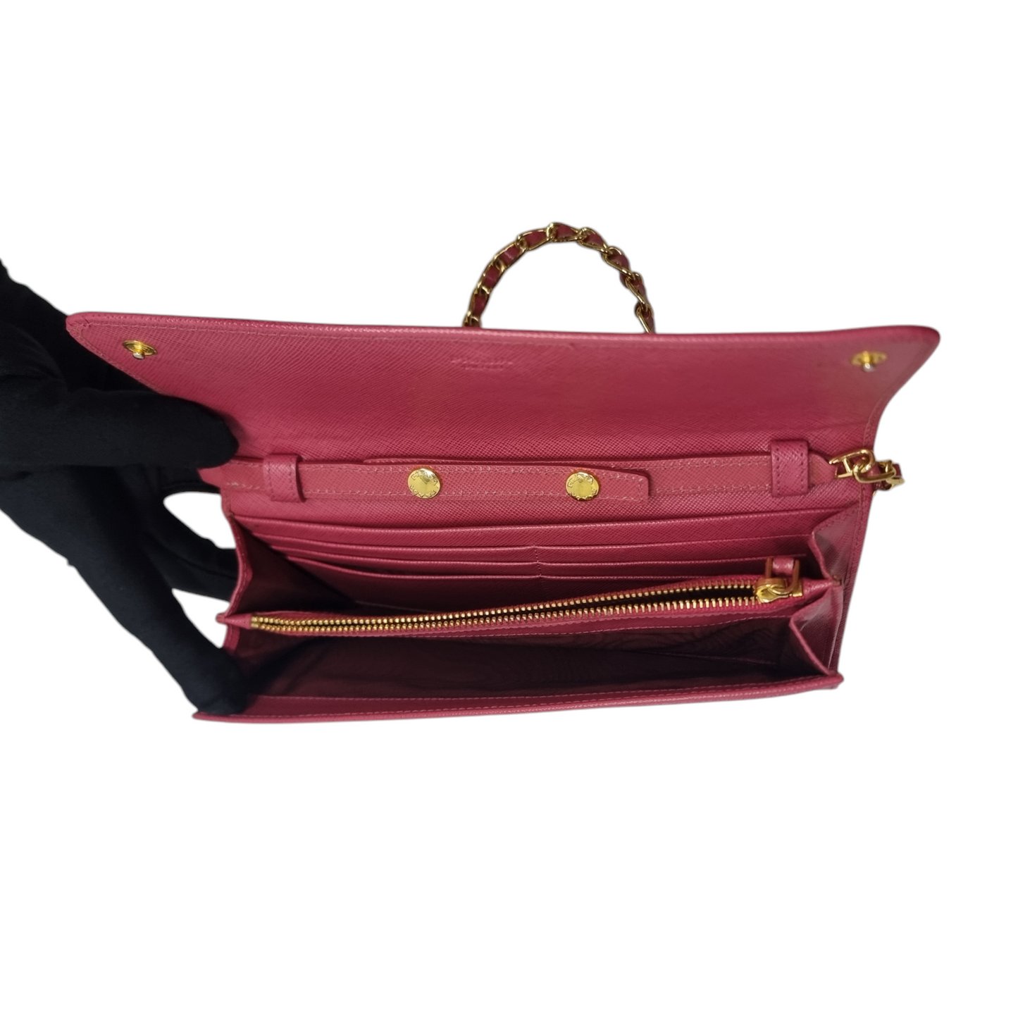 Prada 1M1290 Wallet On Chain Saffiano Leather Ghw (Pink)
